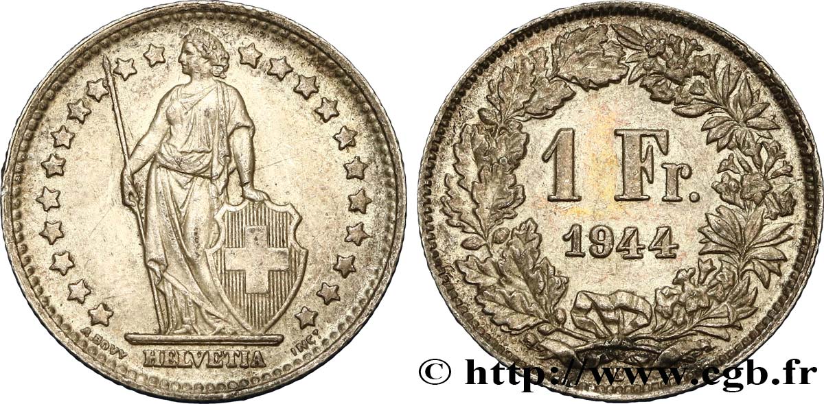 SUISSE 1 Franc Helvetia 1944 Berne SUP 
