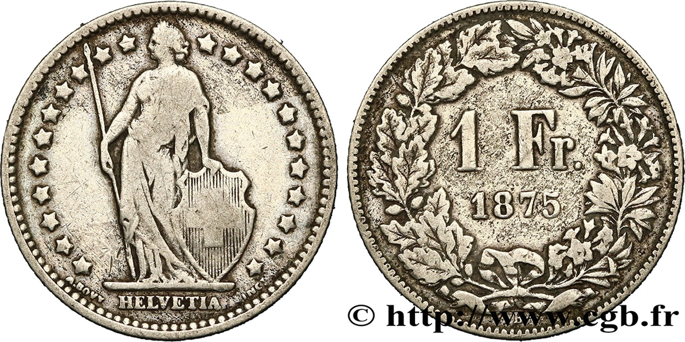 SCHWEIZ 1 Franc Helvetia 1875 Berne S 