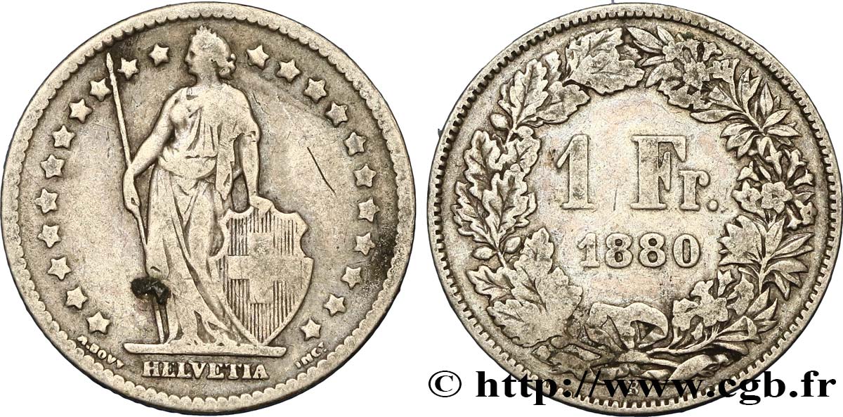 SUISSE 1 Franc Helvetia 1880 Berne TB 