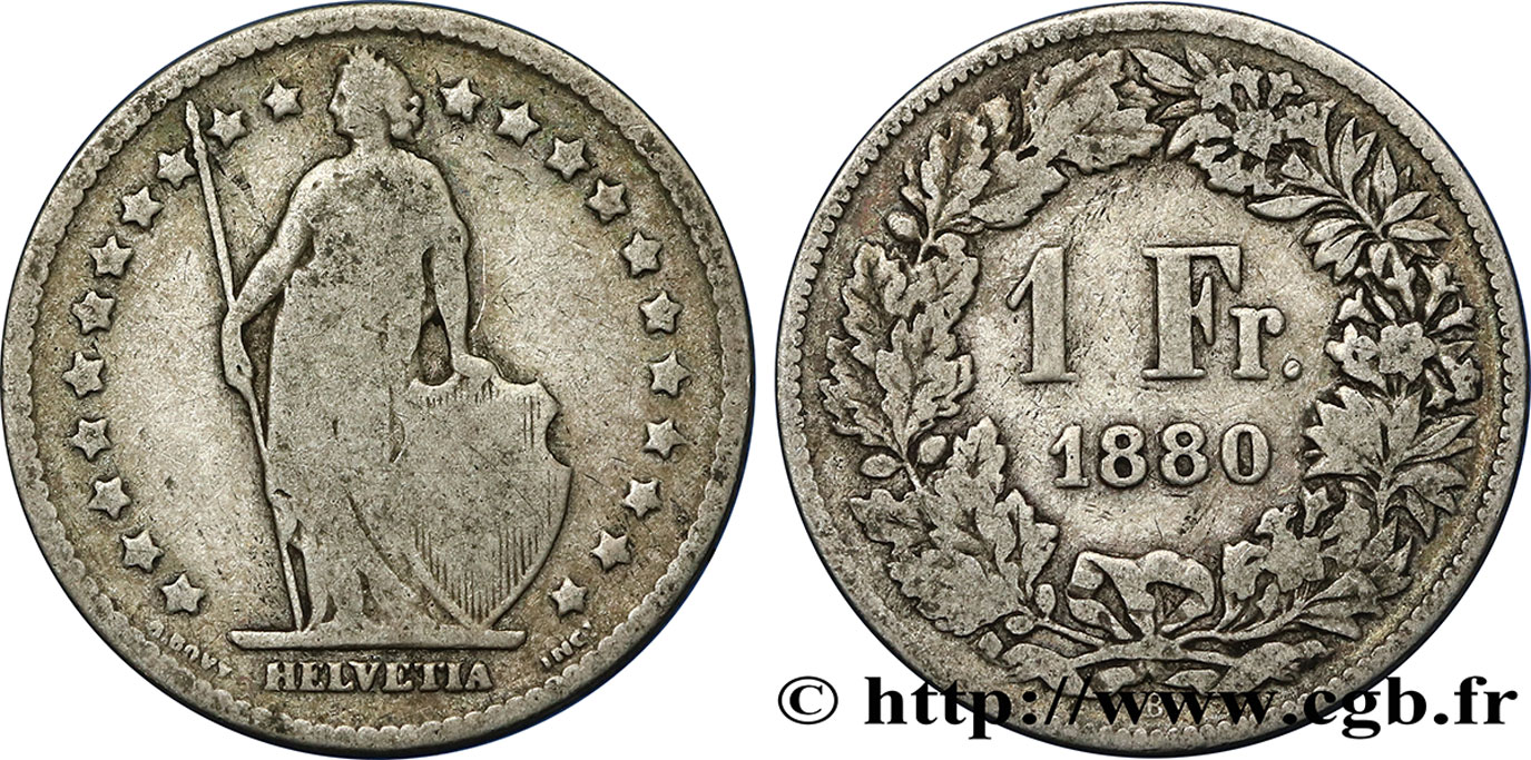SUIZA 1 Franc Helvetia 1880 Berne BC 
