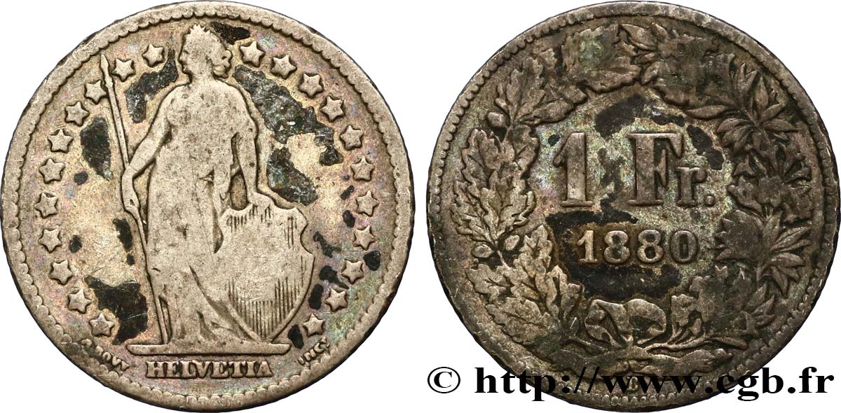 SVIZZERA  1 Franc Helvetia 1880 Berne MB 
