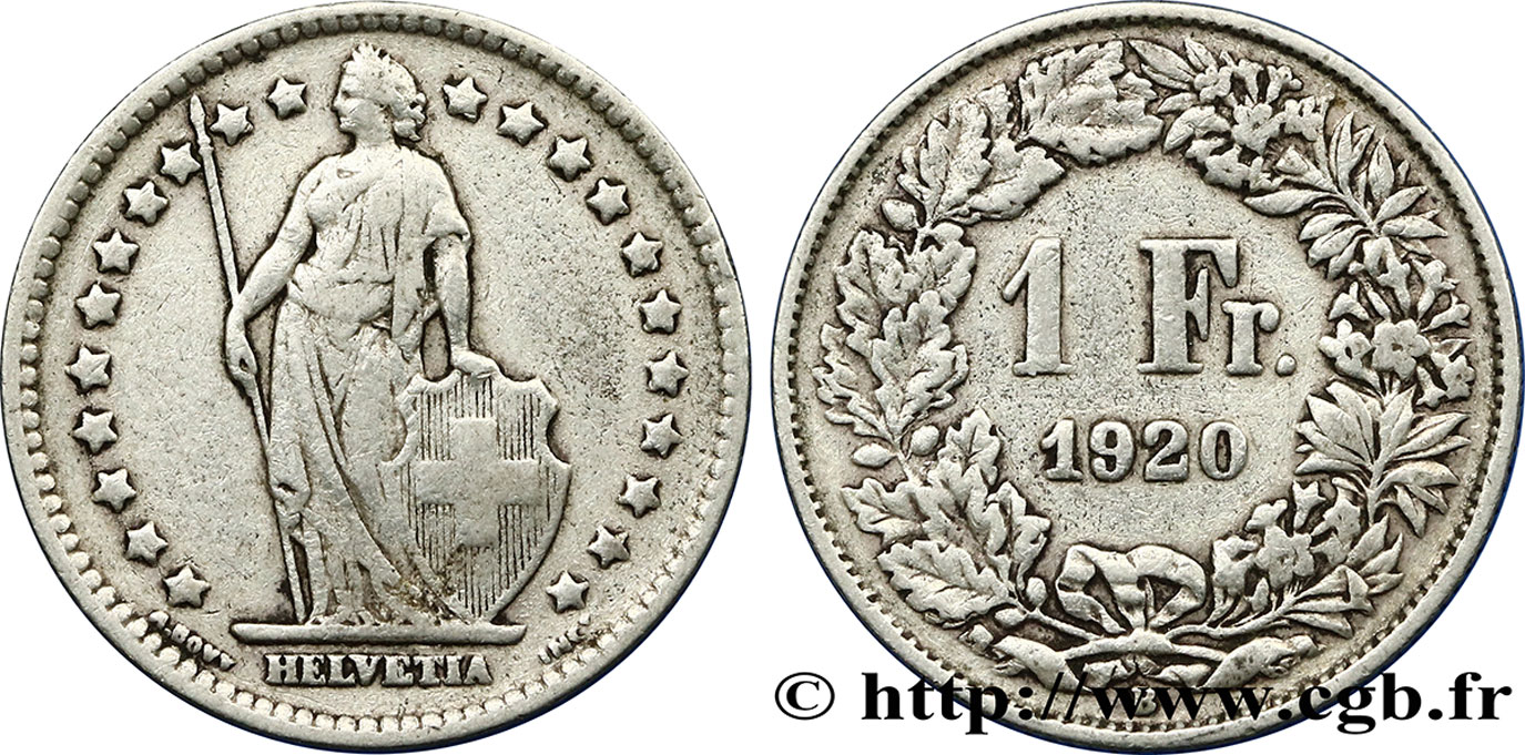 SVIZZERA  1 Franc Helvetia 1920 Berne - B q.BB 