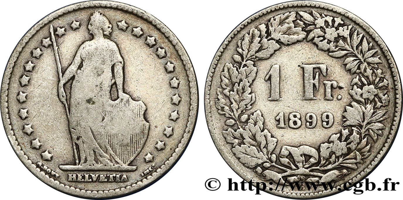 SUIZA 1 Franc Helvetia 1899 Berne BC 