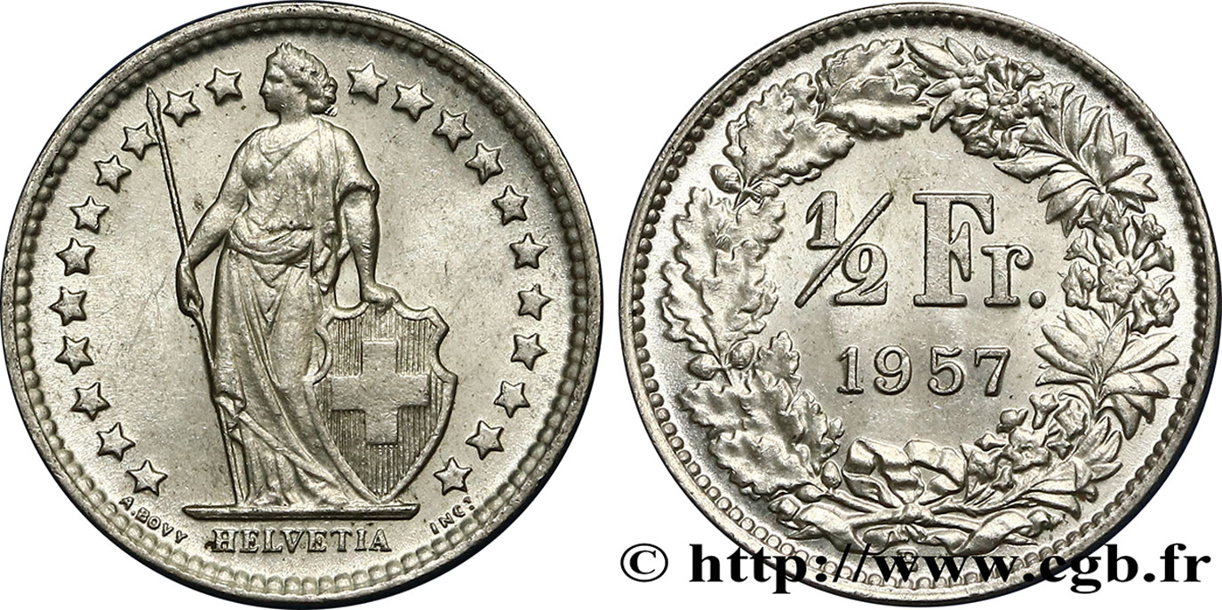 SVIZZERA  1/2 Franc Helvetia 1957 Berne MS 