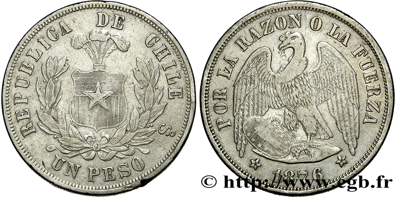 CHILI 1 Peso condor 1876 Santiago - S° TB+ 