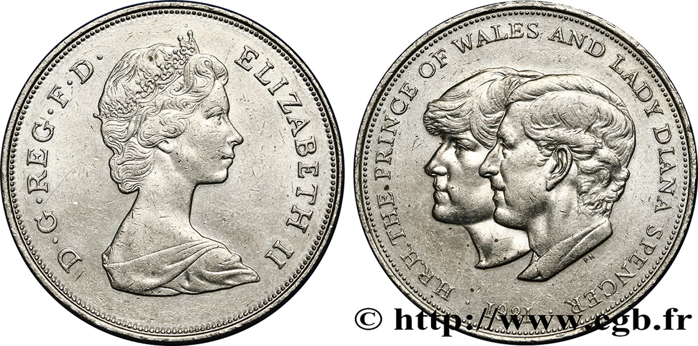 ROYAUME-UNI 25 New Pence (1 Crown) mariage du Prince de Galles et de Lady Diana Spencer 1981  TTB+ 