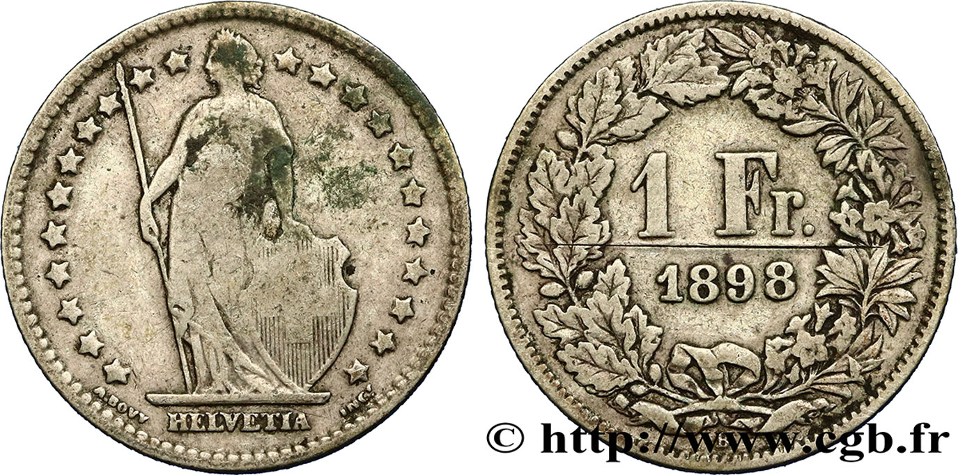 SUISSE 1 Franc Helvetia 1898 Berne TB 