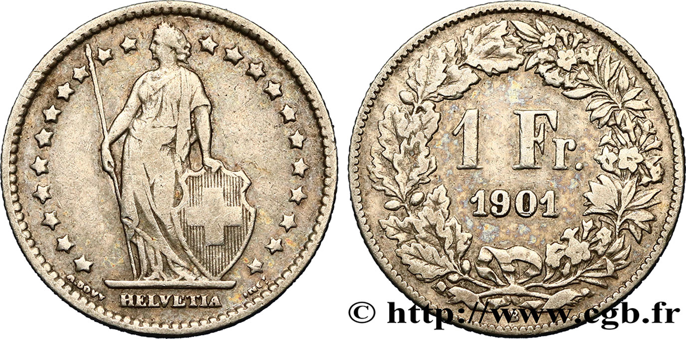 SVIZZERA  1 Franc Helvetia 1901 Berne - B q.BB 