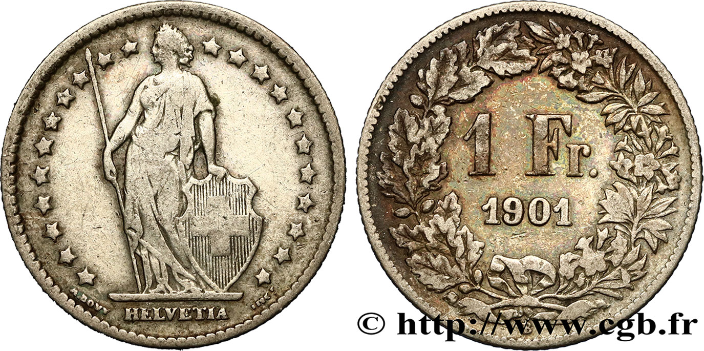 SUIZA 1 Franc Helvetia 1901 Berne - B BC+ 