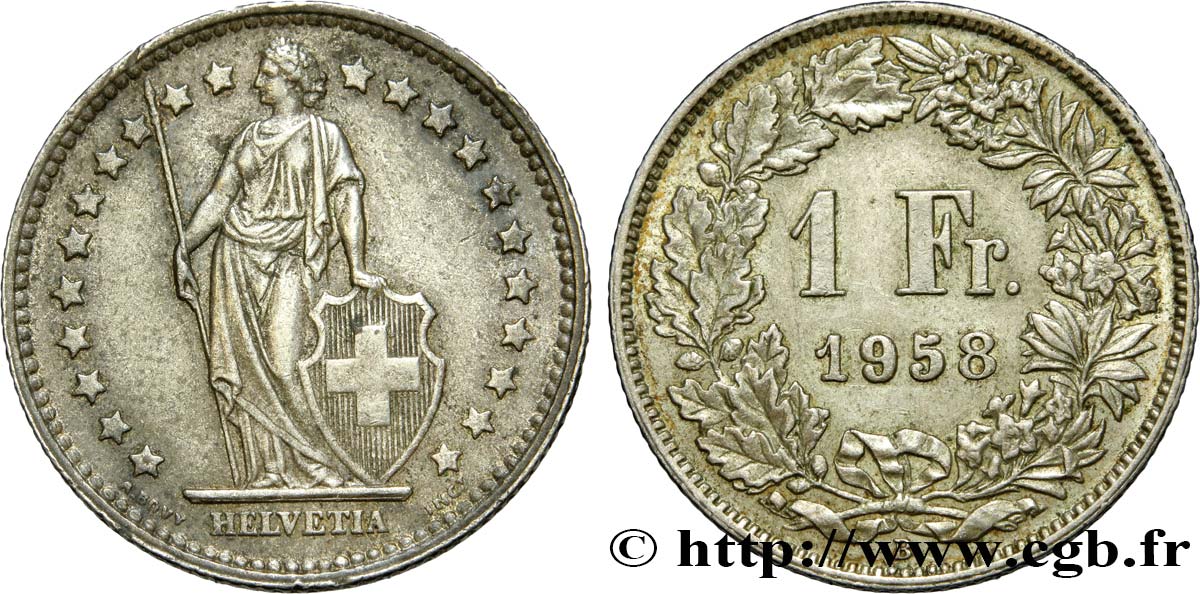 SUISSE 1 Franc Helvetia 1958 Berne TTB+ 