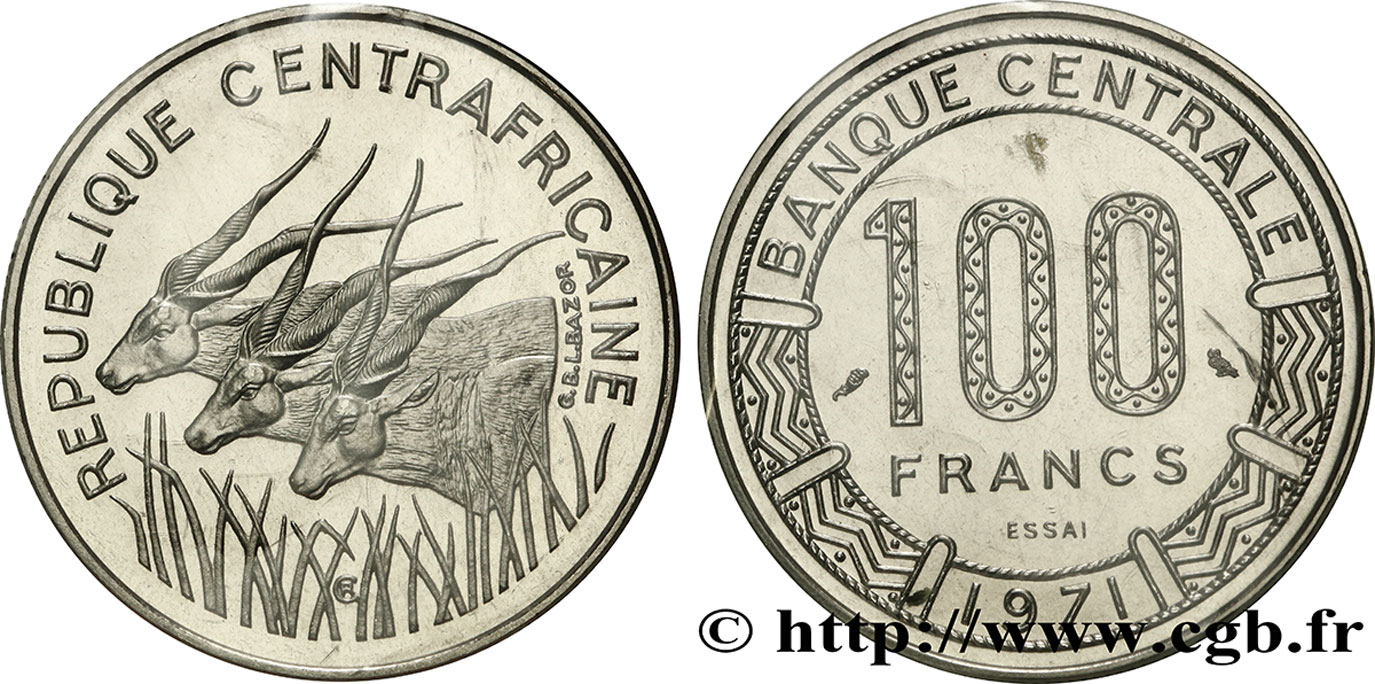 REPUBBLICA CENTRAFRICANA Essai de 100 Francs antilopes type “BEAC” 1975 Paris FDC 