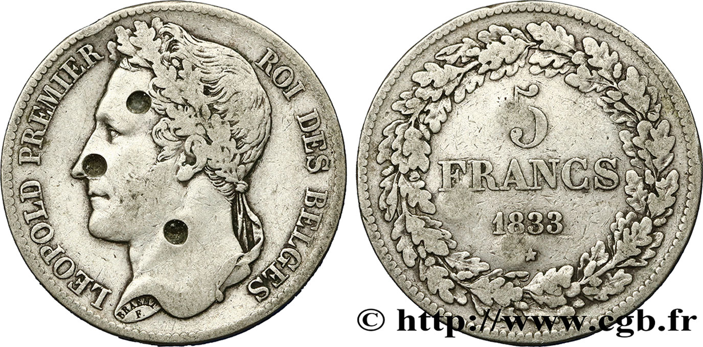 BELGIQUE 5 Francs Léopold Ier tranche position A 1833  TB+ 