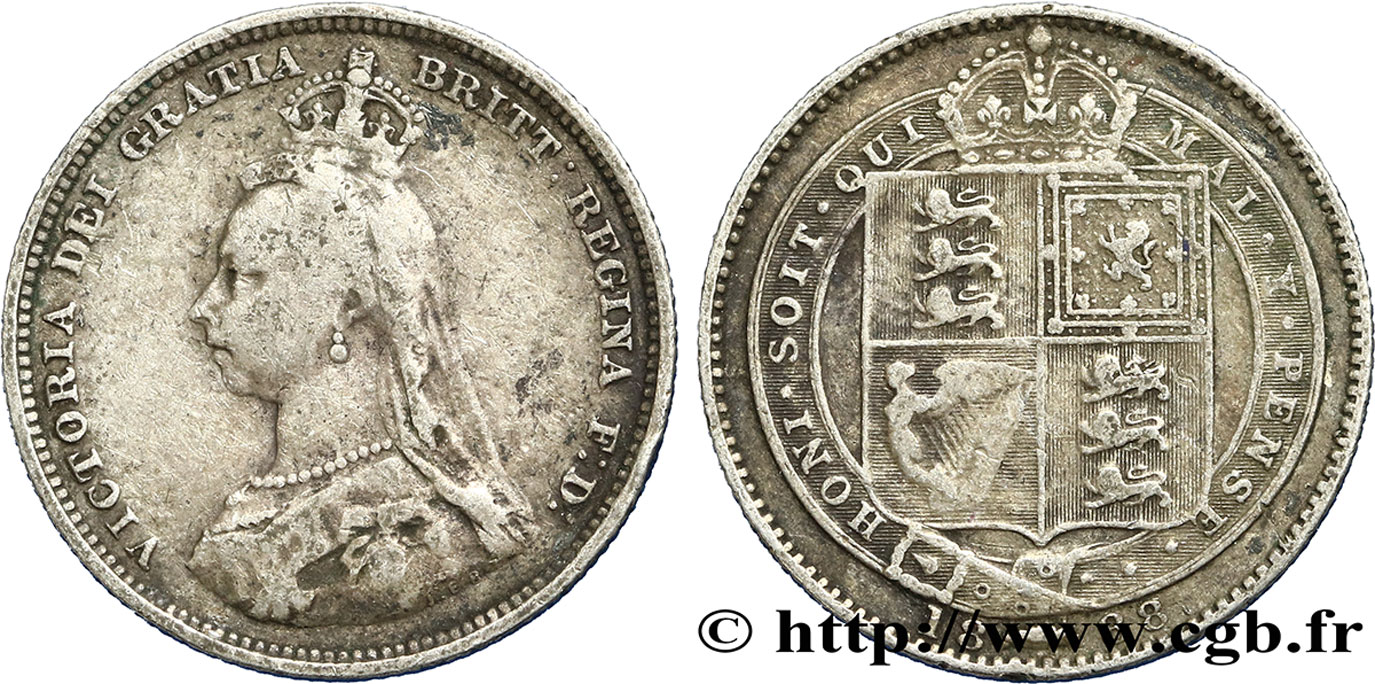 UNITED KINGDOM 1 Shilling Victoria buste du jubilé 1888/7  VF 
