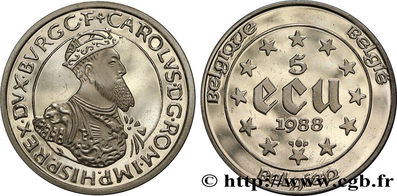 BELGIQUE 5 Ecu Proof Charles Quint 1988  SPL 