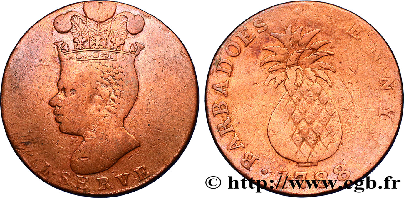BARBADOS 1 Penny 1788  F 