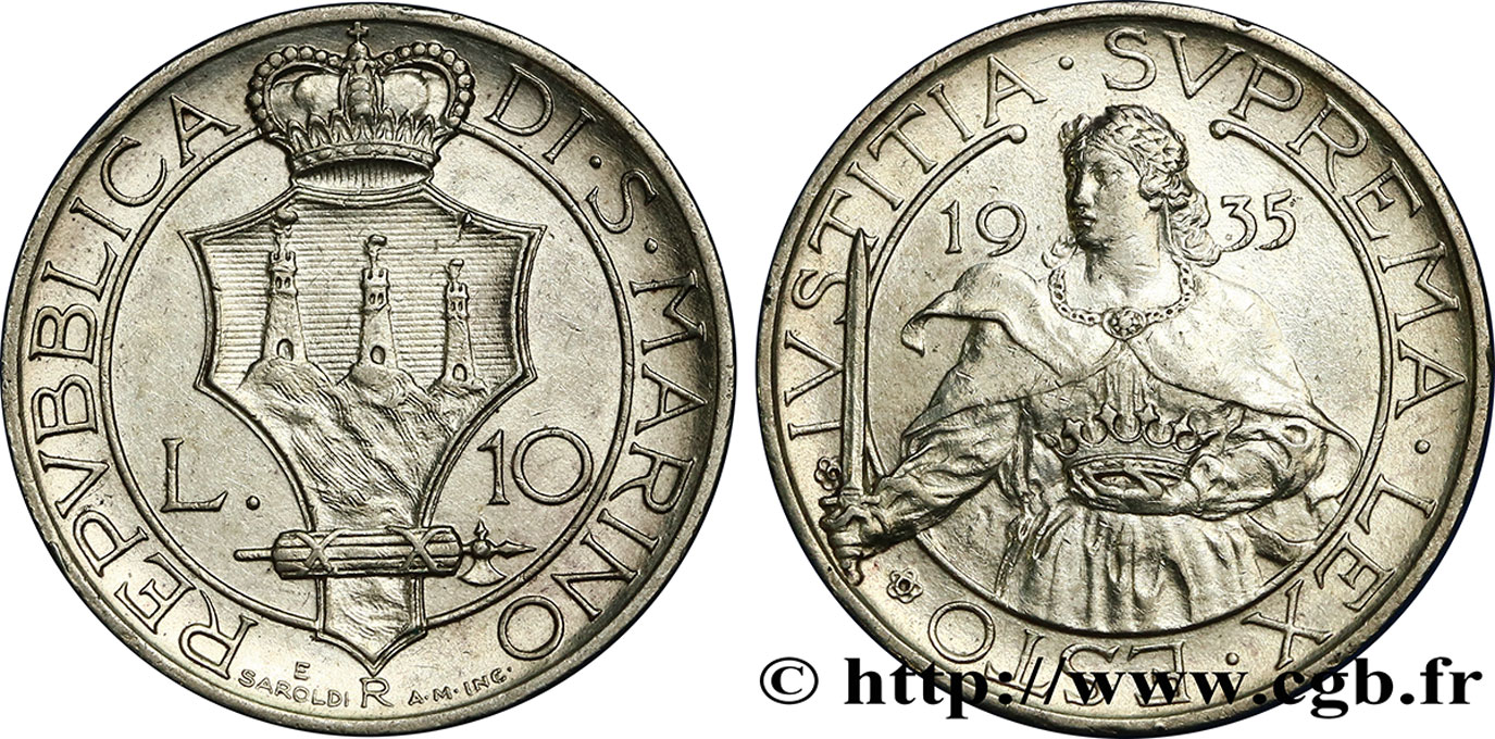 SAINT-MARIN 10 Lire  1935 Rome TTB+ 