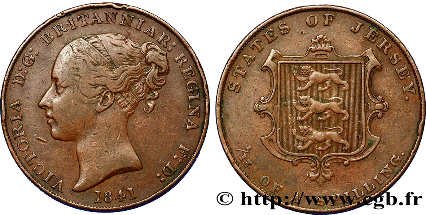 JERSEY 1/13 Shilling Reine Victoria 1841  SS 