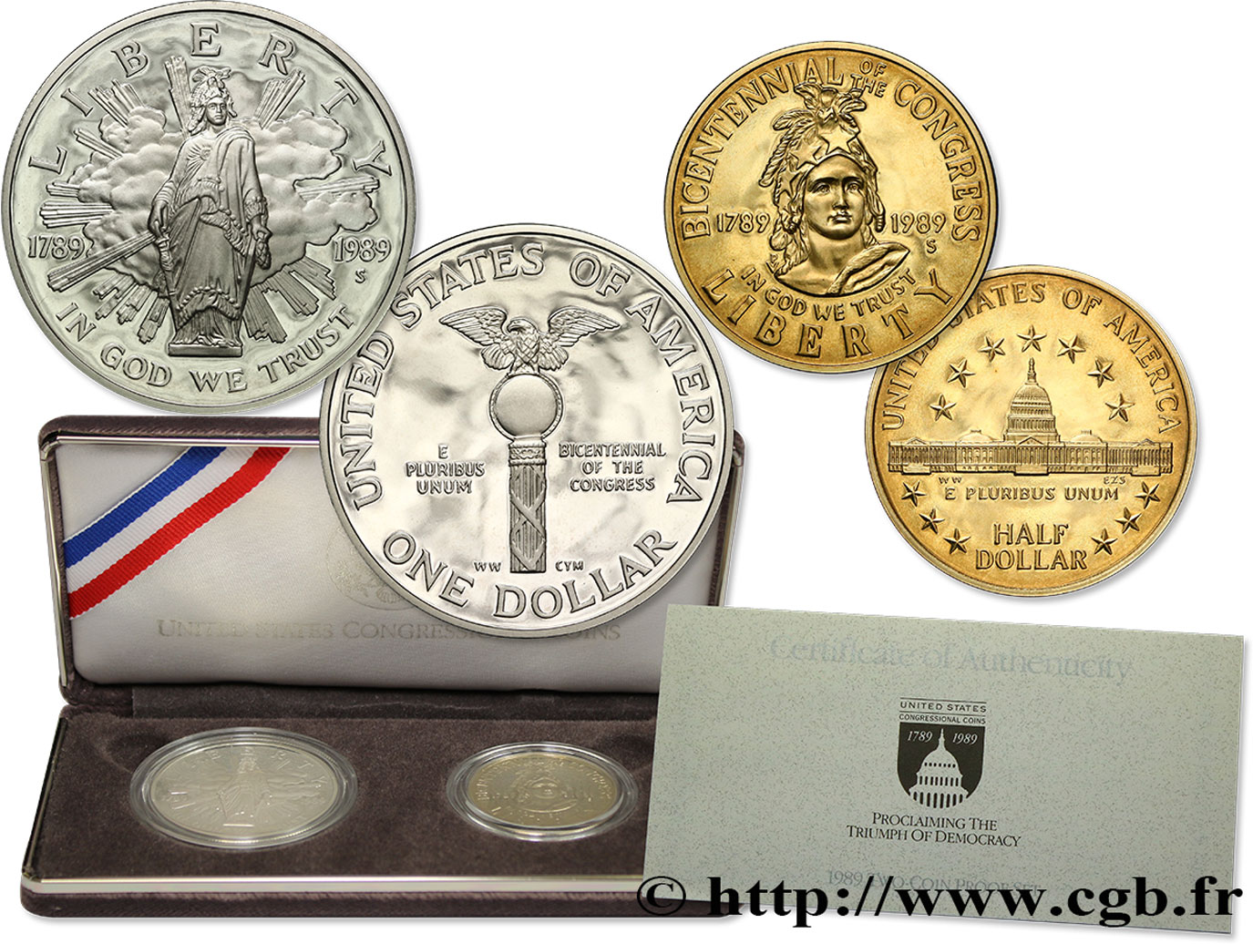 VEREINIGTE STAATEN VON AMERIKA Coffret Proof 1/2 Dollar et 1 Dollar bicentennaire du Congrès 1989  ST 