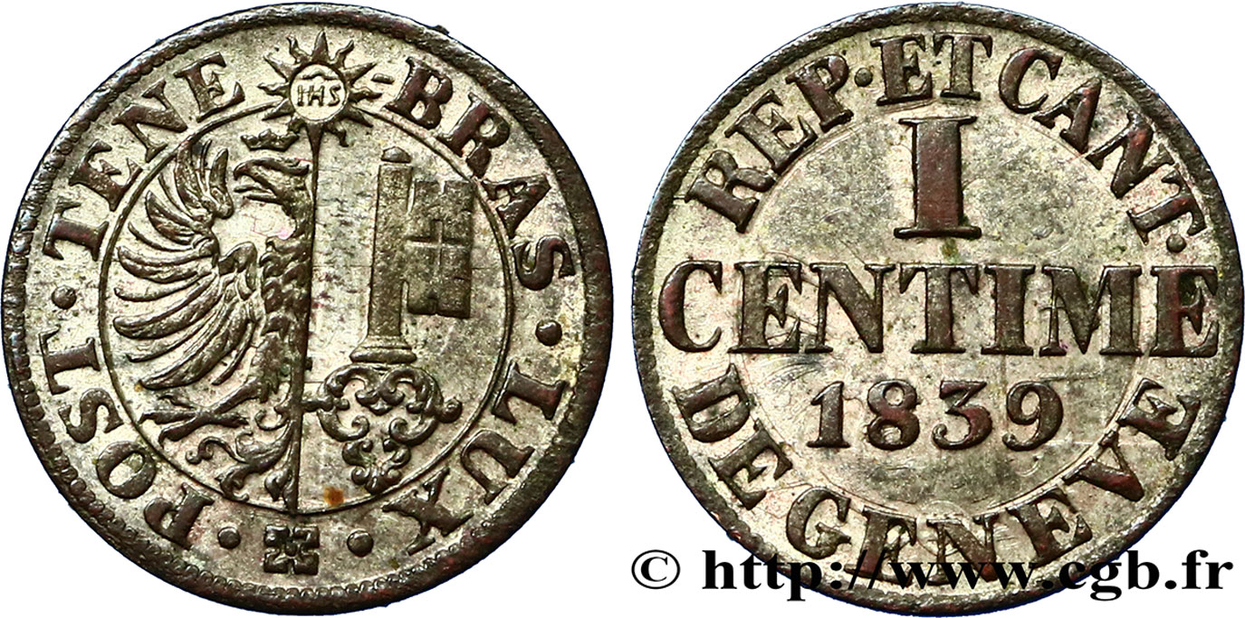 SUISA - REPUBLICA DE GINEBRA 1 Centime 1839  EBC 