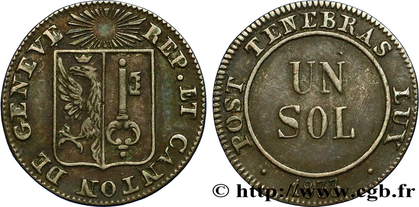SWITZERLAND - REPUBLIC OF GENEVA 1 Sol 1833  XF 