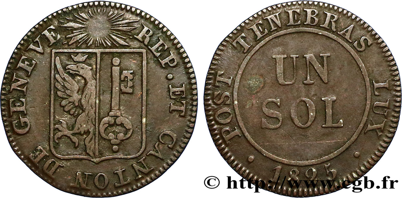 SVIZZERA - REPUBBLICA DE GINEVRA 1 Sol 1825  BB 