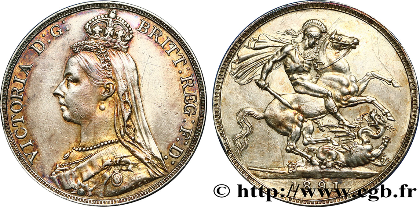 ROYAUME-UNI 1 Crown Victoria buste du jubilé 1891  TTB+ 