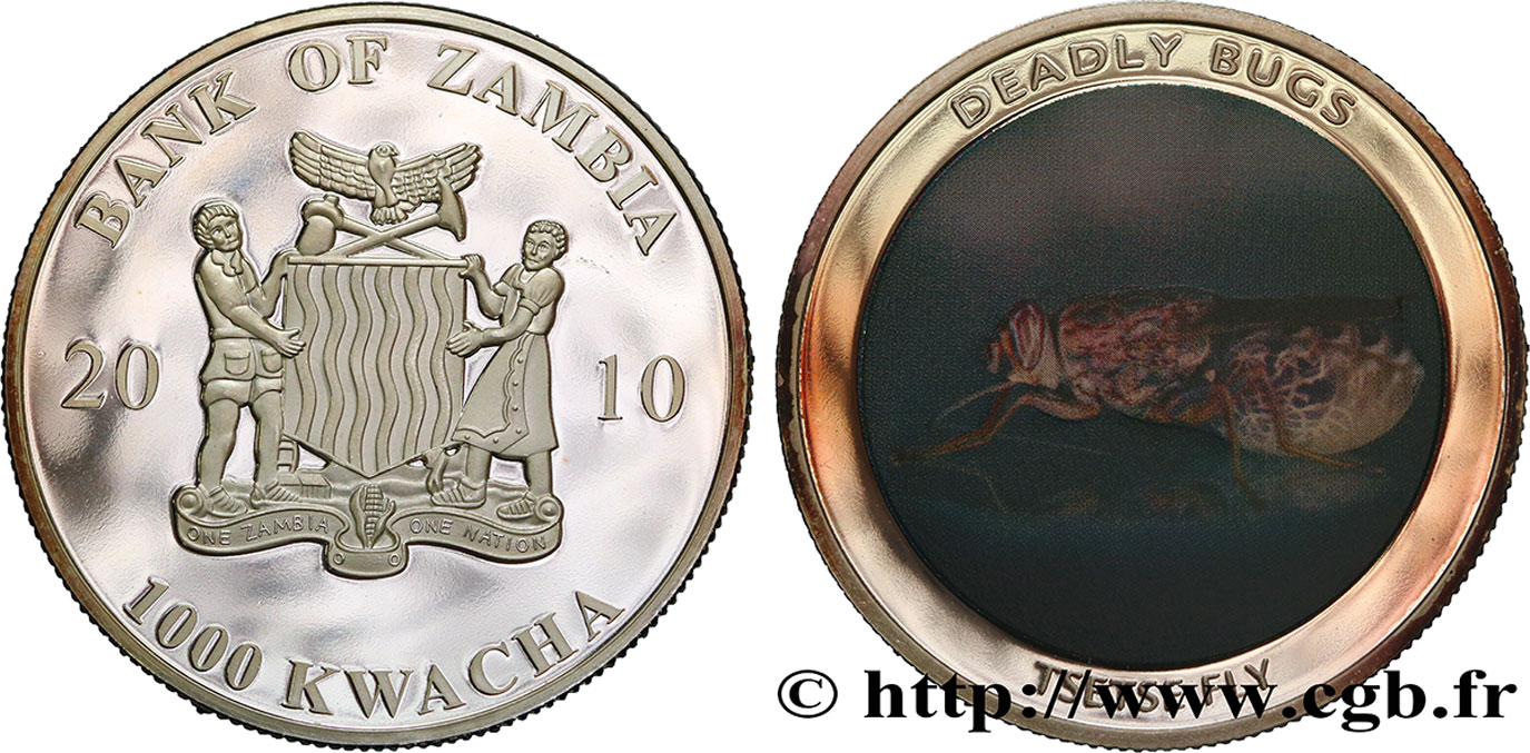 ZAMBIA 1000 Kwacha Proof série Insectes mortels : mouche tsé-tsé 2010  MS 