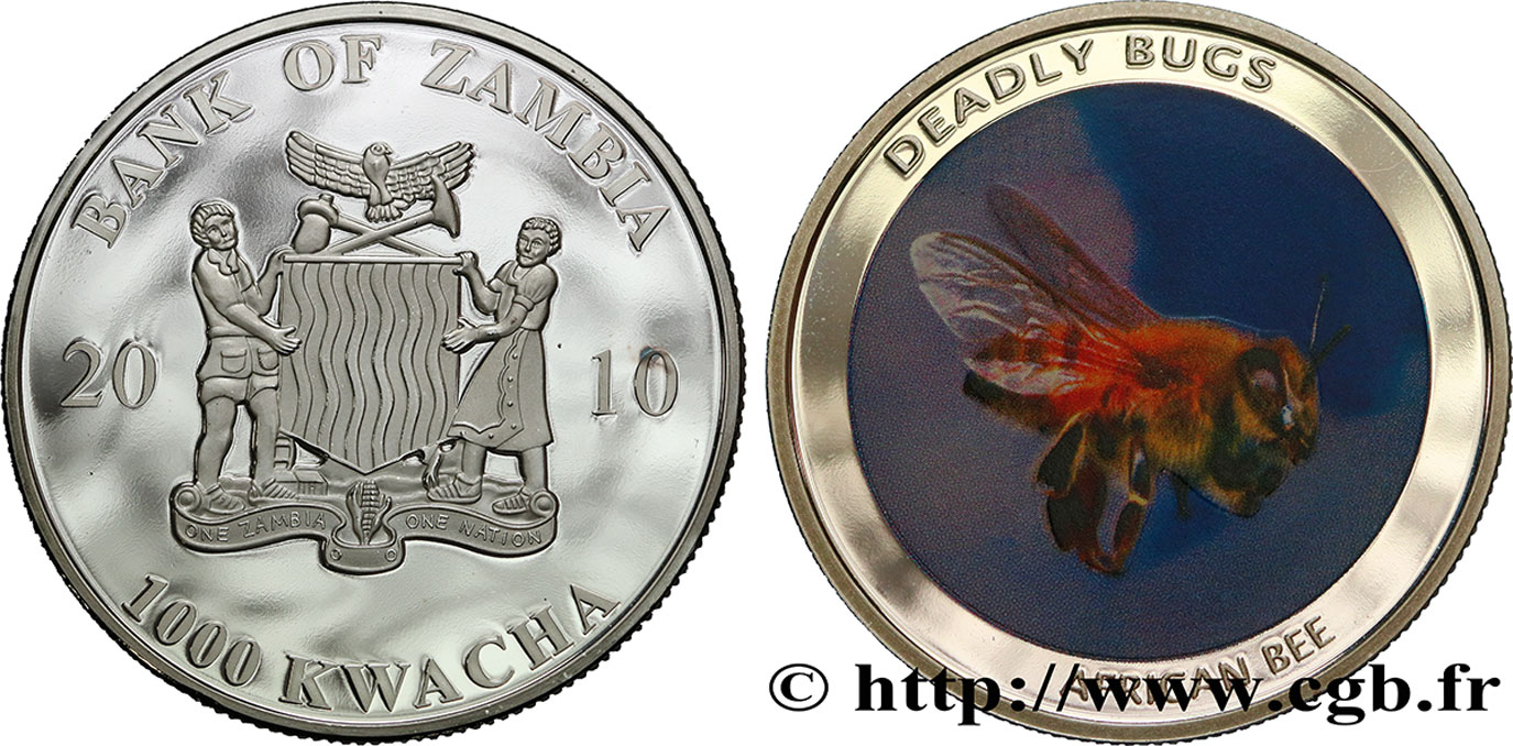 ZAMBIA 1000 Kwacha Proof série Insectes mortels : abeille africaine 2010  MS 