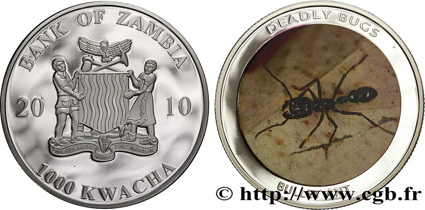 ZAMBIA 1000 Kwacha Proof série Insectes mortels : fourmi balle de fusil 2010  MS 