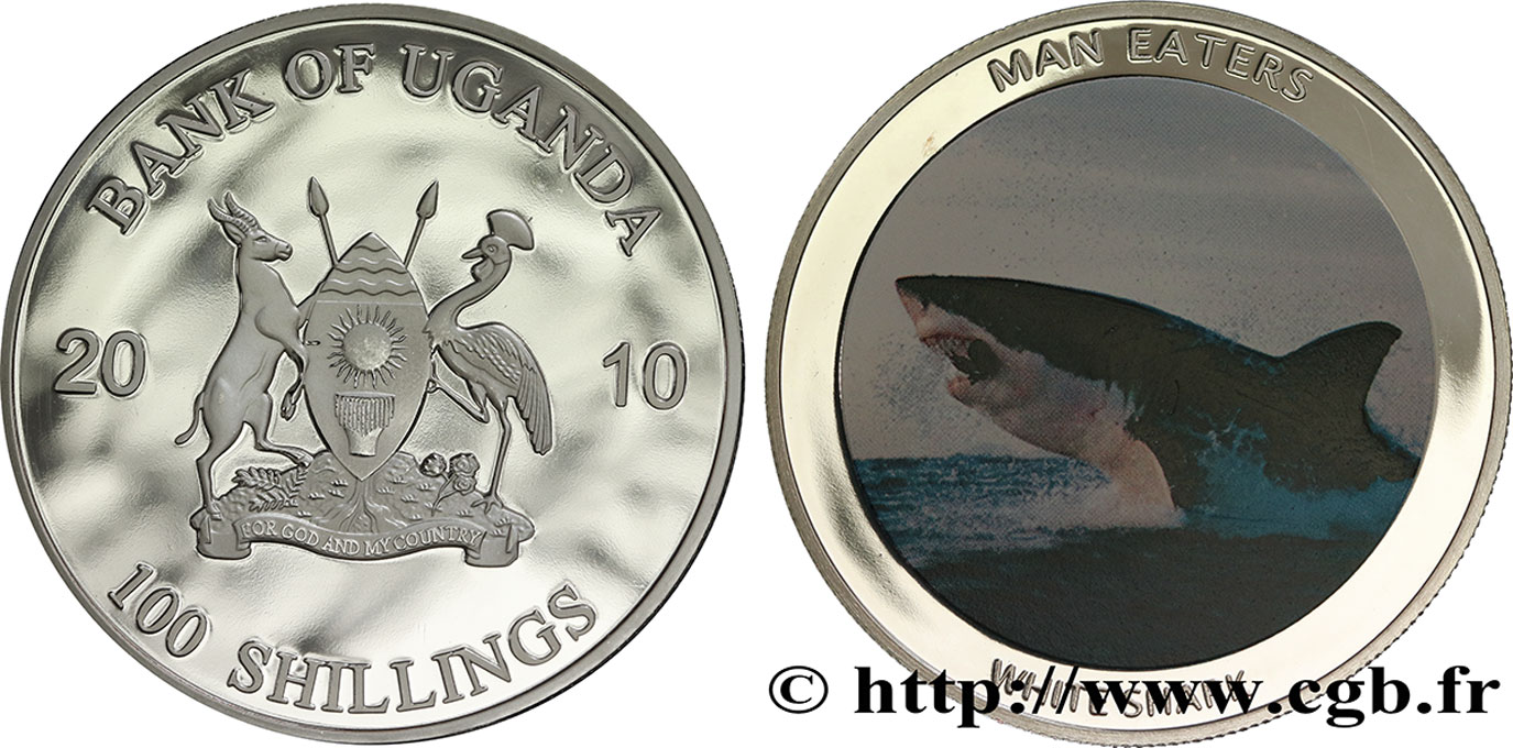 UGANDA 100 Shillings Proof série Mangeurs d’hommes : requin blanc 2010  MS 