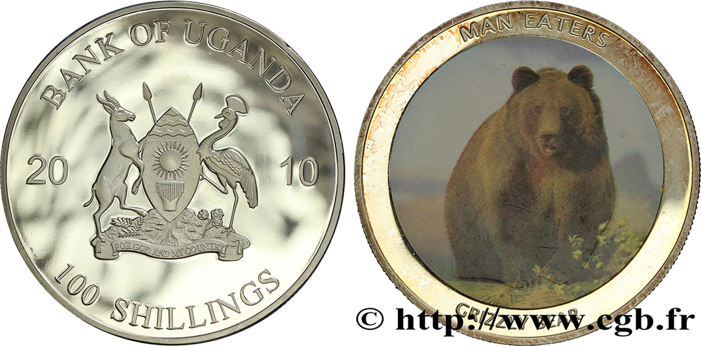 UGANDA 100 Shillings Proof série Mangeurs d’hommes : ours grizzly 2010  FDC 