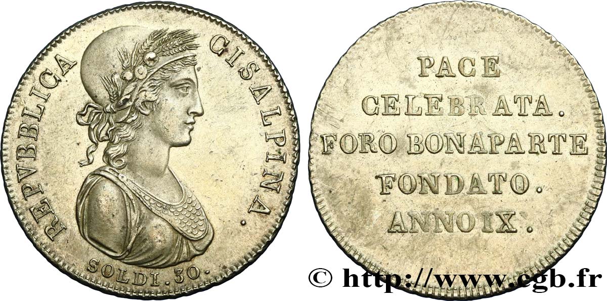 ITALY - CISALPINE REPUBLIC 30 soldi an IX 1801 Milan AU 