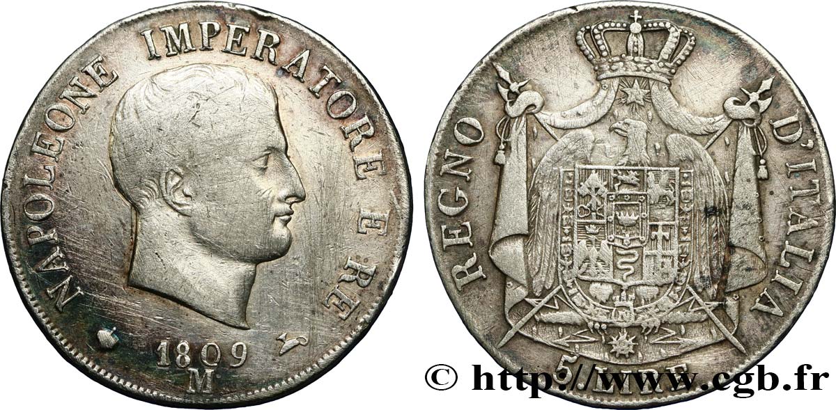 ITALIEN - Königreich Italien - NAPOLÉON I. 5 Lire 1809 Milan fSS 