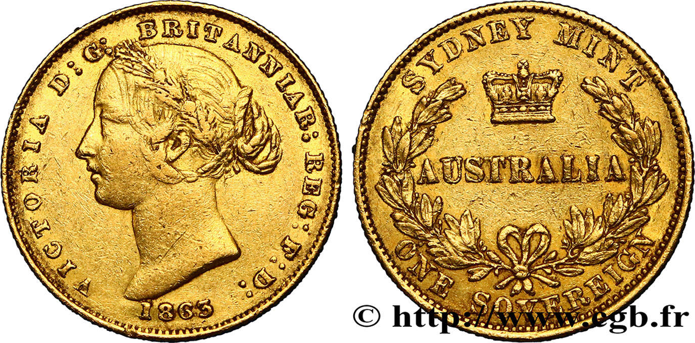 AUSTRALIA 1 Souverain Victoria 1863 Sydney XF 