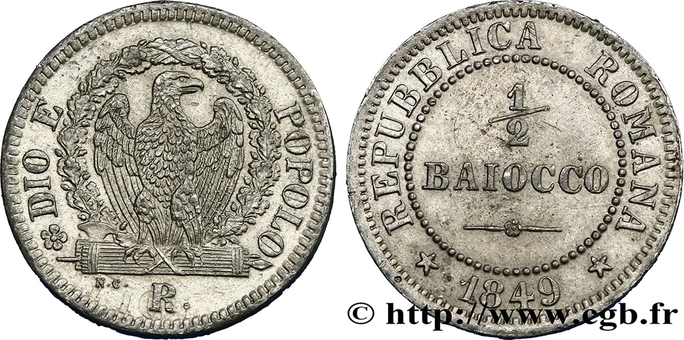 ITALIA - REPUBBLICA ROMANA Épreuve en étain 1/2 Baiocco République Romaine 1849 Rome - R SPL 