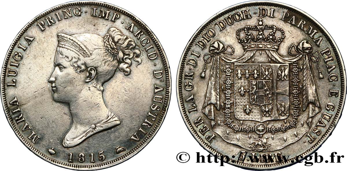 ITALY - PARMA AND PIACENZA 5 Lire Marie-Louise 1815 Milan XF 