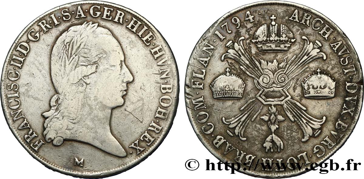 ITALIA - LOMBARDIA 1 Kronenthaler François II d’Autriche 1794 Milan q.BB 