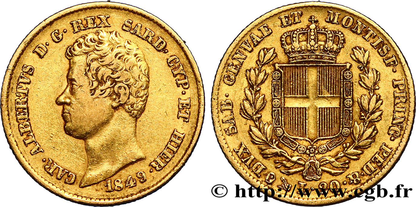ITALY - KINGDOM OF SARDINIA 20 Lire Charles-Albert 1849 Gênes XF 