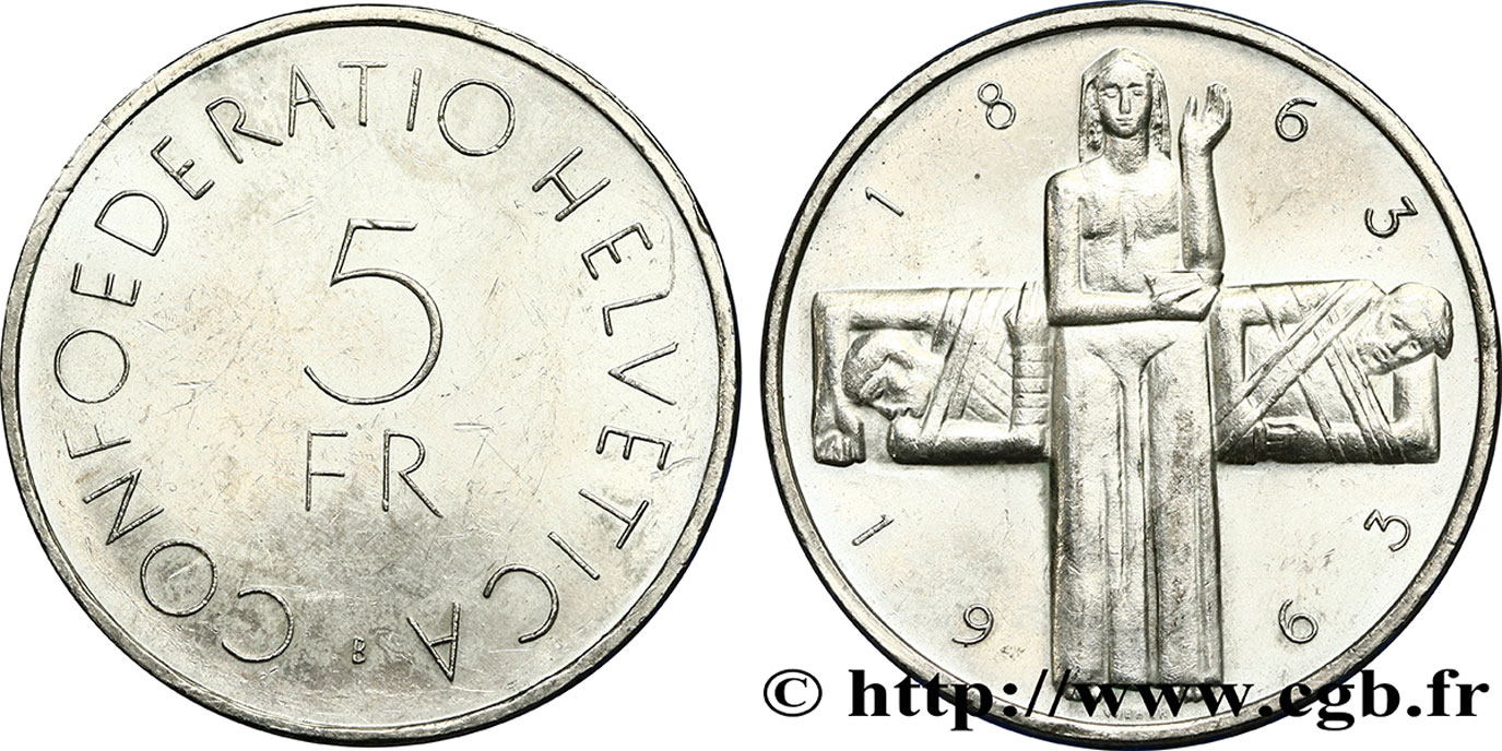 SUIZA 5 Francs centenaire de la Croix Rouge 1963 Berne EBC 
