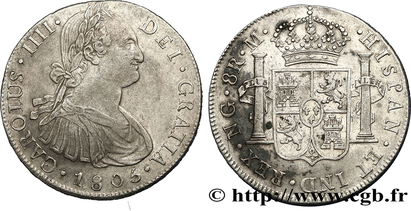GUATEMALA 8 Reales Charles IV 1805 Guatemala AU 