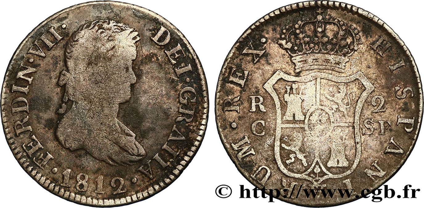 SPAGNA 2 Reales Ferdinand VII 1812 Barcelone q.MB 