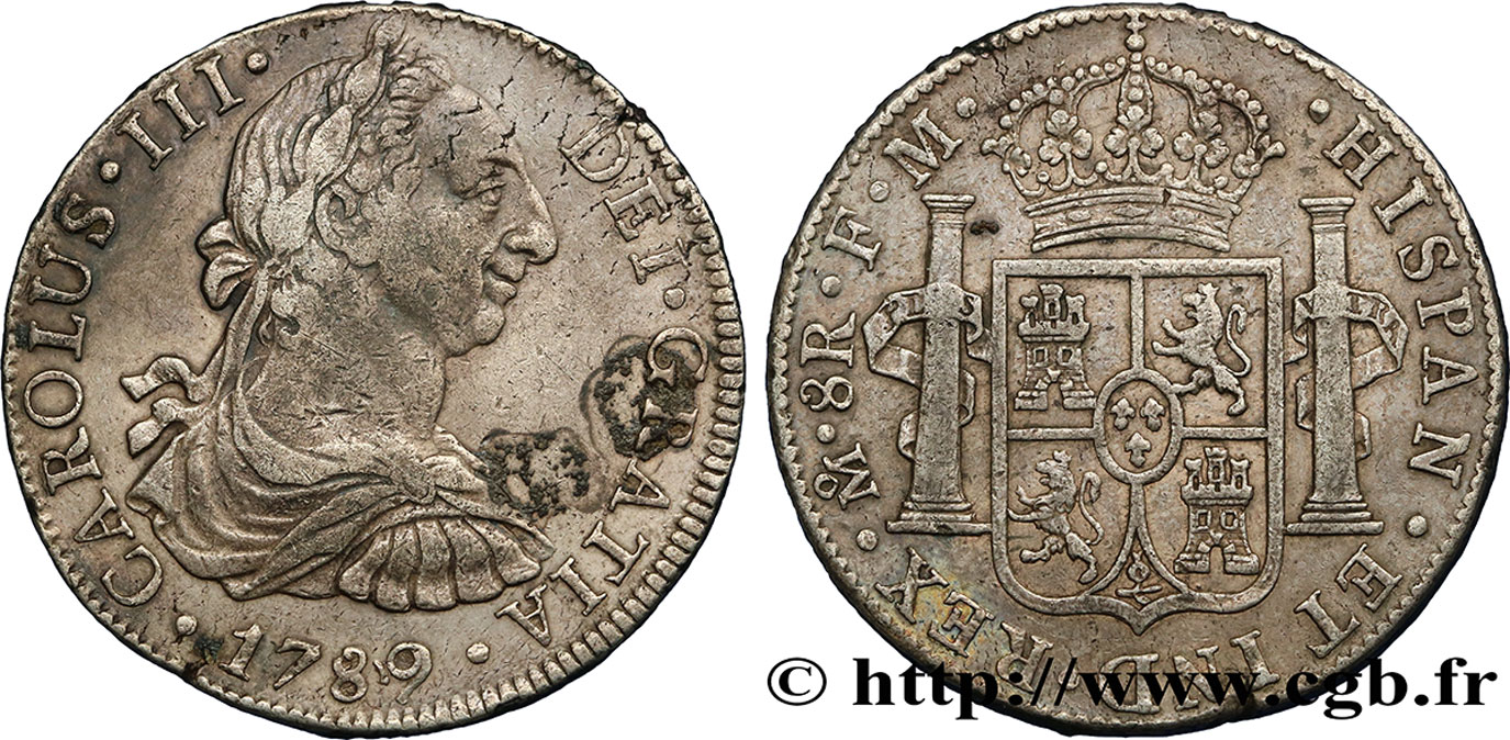 MEXICO 8 Reales Charles IV, buste de Charles III 1789 Mexico XF 