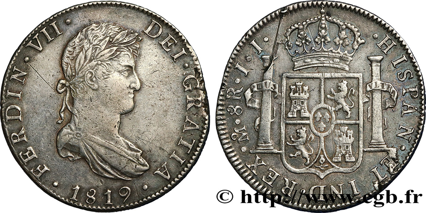 MEXIQUE 8 Reales Ferdinand VII d’Espagne 1819 Mexico TTB 