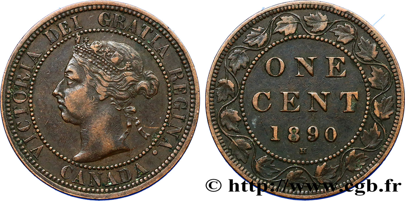 CANADA 1 Cent Victoria 1890 Heaton XF 