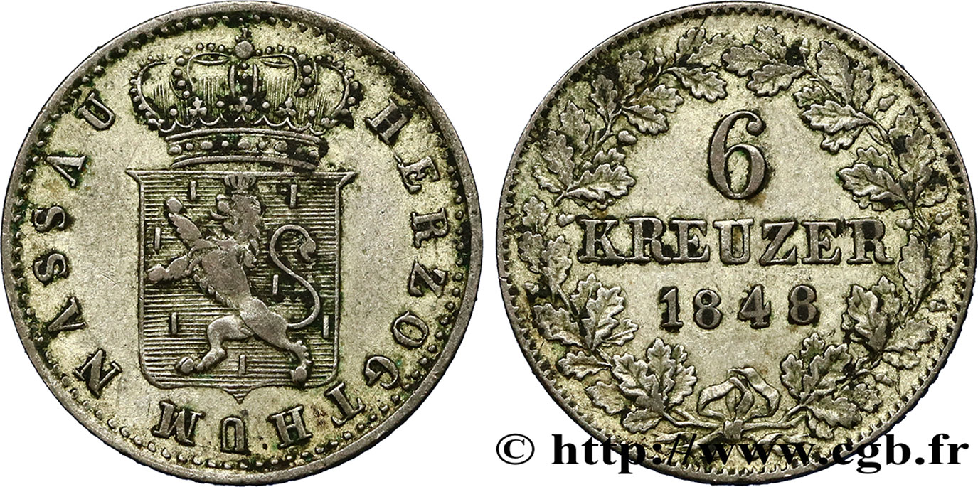 GERMANIA - NASSAU 6 Kreuzer 1848  BB 