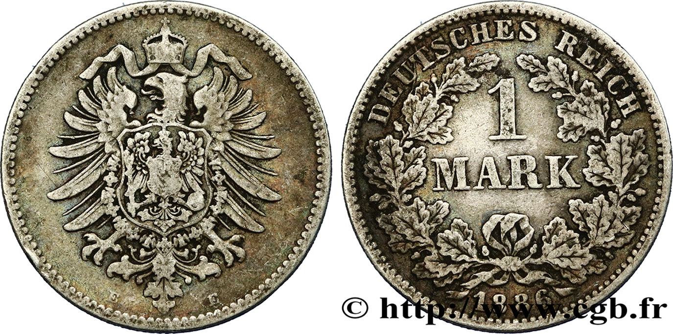ALEMANIA 1 Mark Empire aigle impérial 2e type 1886 Müldenhutten - E BC+ 
