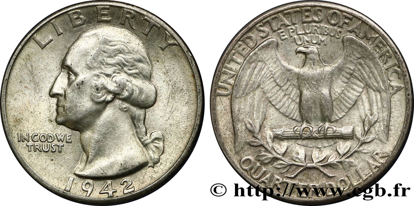 UNITED STATES OF AMERICA 1/4 Dollar Georges Washington 1942 Philadelphie XF 