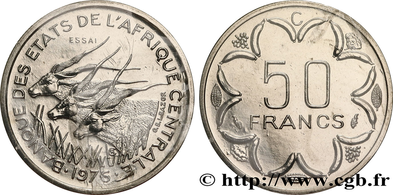 CENTRAL AFRICAN STATES Essai de 50 Francs antilopes lettre ‘C’ Congo 1976 Paris MS 