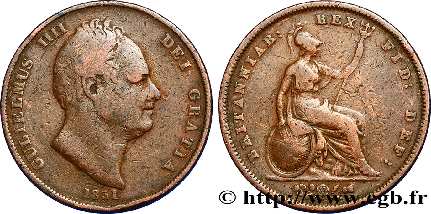 ROYAUME-UNI 1 Penny Guillaume IV / Britannia 1831  B+ 
