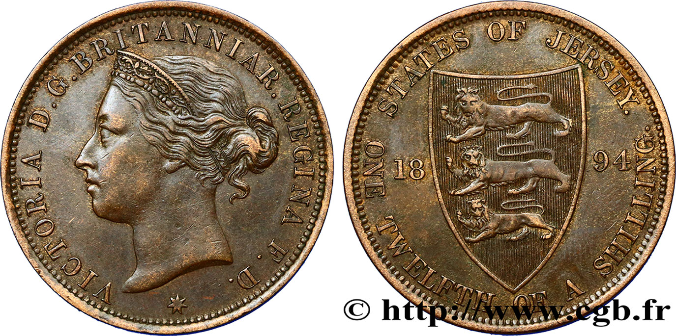 JERSEY 1/12 Shilling Reine Victoria 1894  XF 